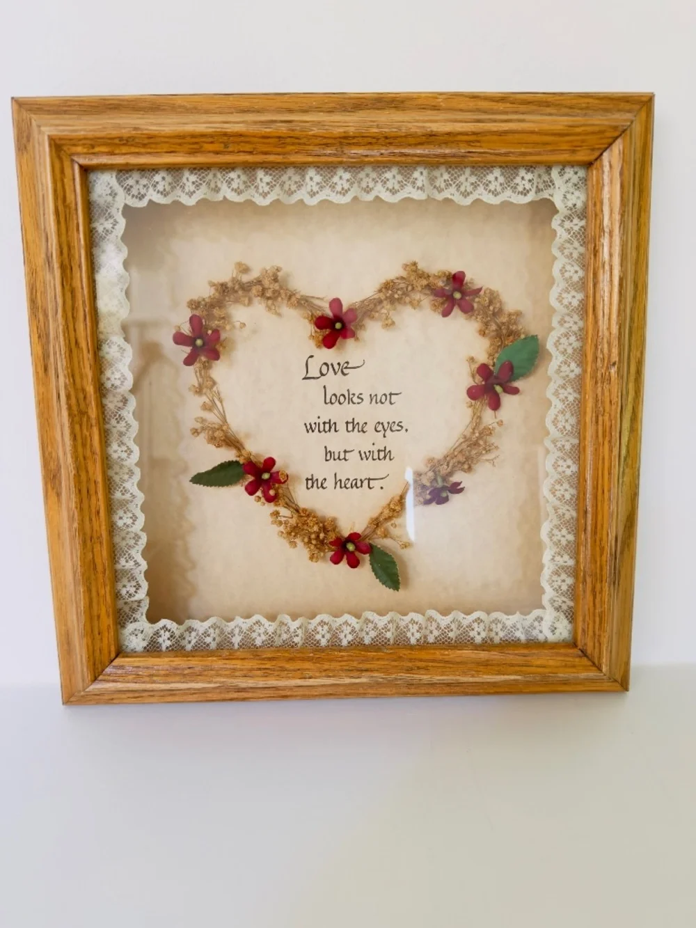 Mary Bentch Vintage Shadow Box Art Oak Frame 9.75
